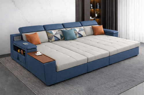 Cloudnest Luxe (M) 4-Seater Sofa Daybed in Blue & Beige Grey
