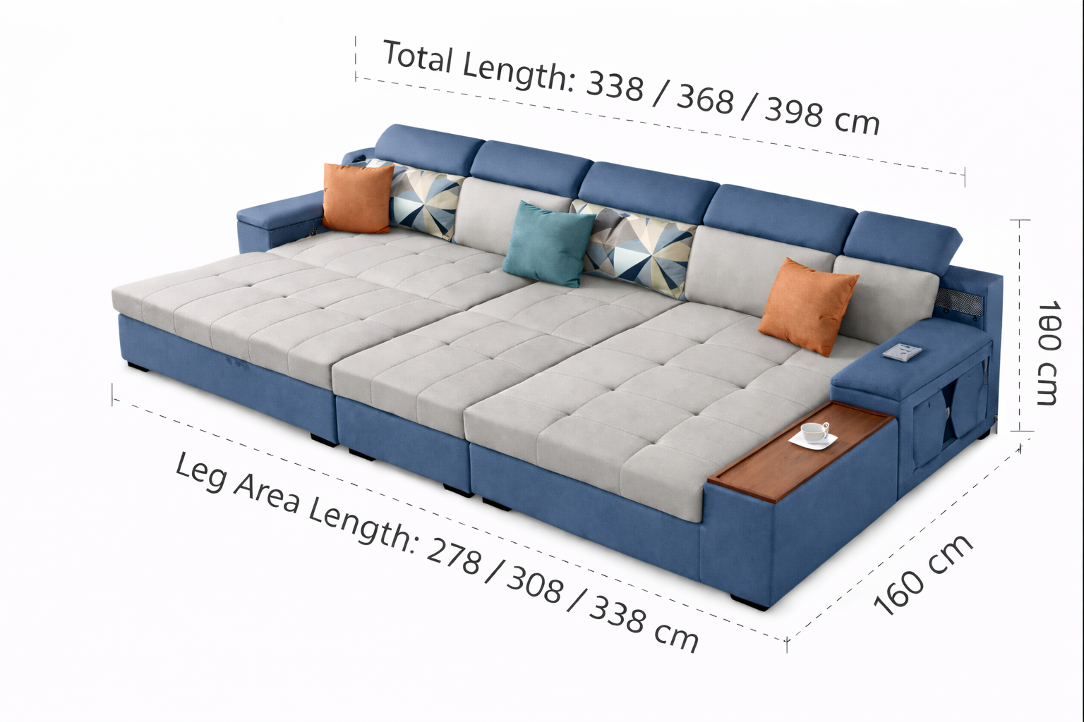 Cloudnest Luxe (M) 4-Seater Sofa Daybed in Blue & Beige Grey