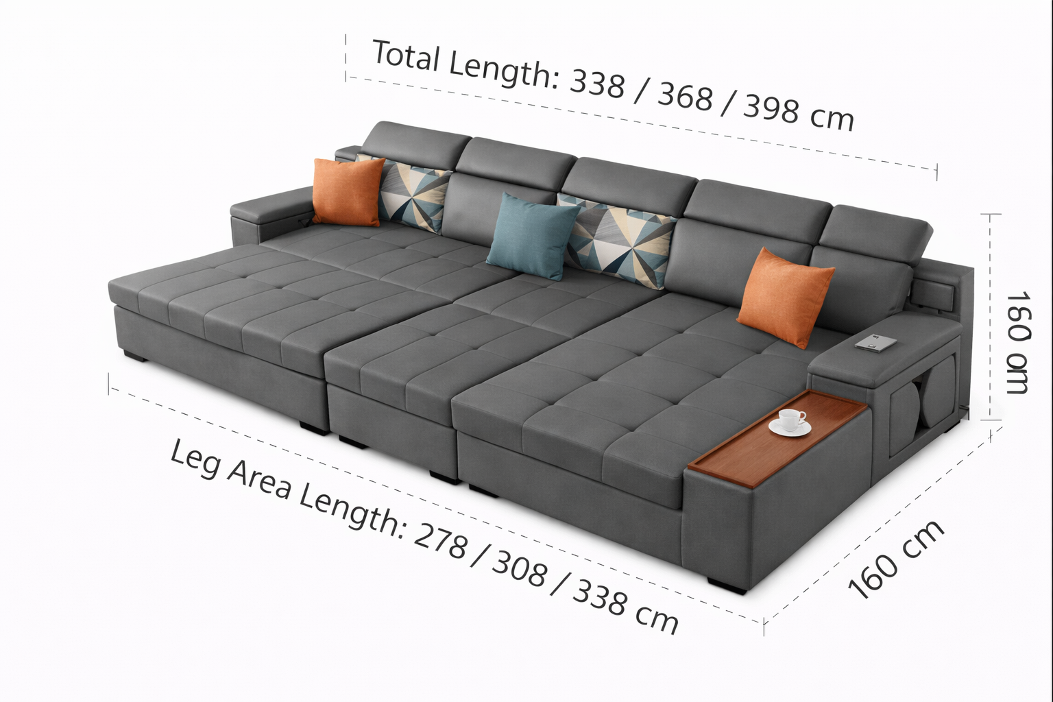 Cloudnest Luxe (S) 4-Seater Sofa Daybed in Deep Grey
